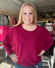 Load image into Gallery viewer, Merlot Ribbed Batwing Top