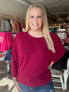 Merlot Ribbed Batwing Top