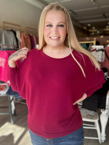 Merlot Ribbed Batwing Top