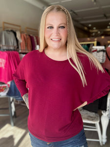 Merlot Ribbed Batwing Top