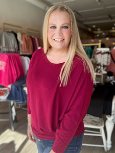 Merlot Ribbed Batwing Top