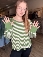 Load image into Gallery viewer, Green Striped Long Sleeve Top