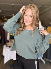 Load image into Gallery viewer, Sage Green Open Back Long Sleeve Tee