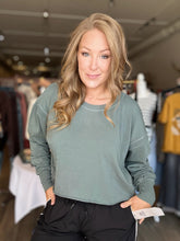 Load image into Gallery viewer, Sage Green Open Back Long Sleeve Tee