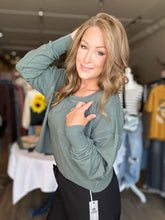 Load image into Gallery viewer, Sage Green Open Back Long Sleeve Tee