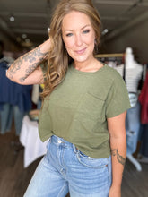 Load image into Gallery viewer, Olive Relaxed Crop Tee