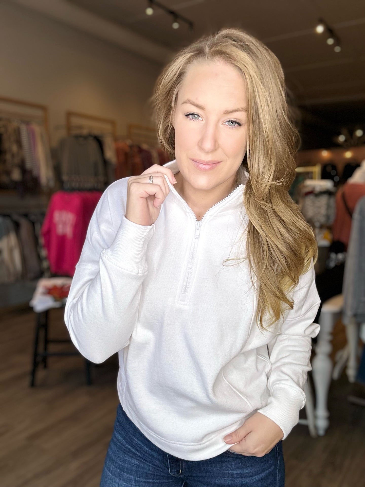 White Half-Zip Pullover