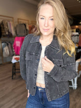 Load image into Gallery viewer, Black Mineral Washed Waist Jacket