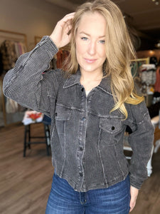 Black Mineral Washed Waist Jacket