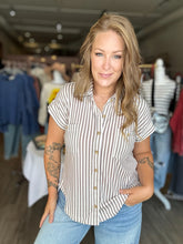 Load image into Gallery viewer, Mocha Stripe Button Down Top