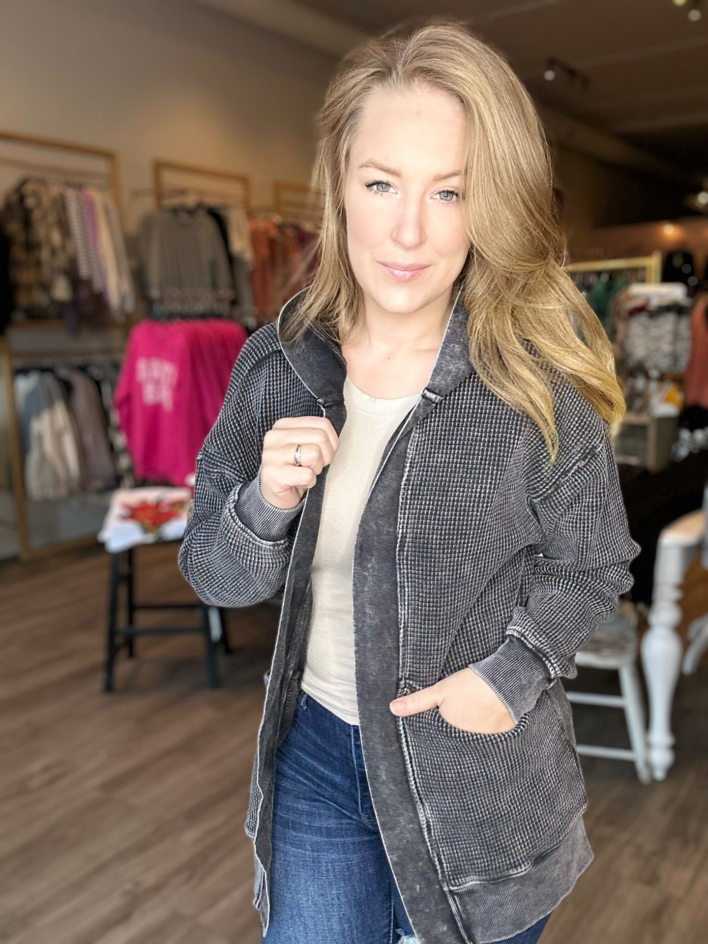 Black Mineral Washed Cardigan