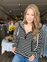 Load image into Gallery viewer, Black Stripe Half Zip Hoodie