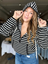 Load image into Gallery viewer, Black Stripe Half Zip Hoodie