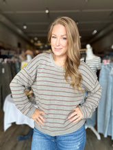 Load image into Gallery viewer, Grey Striped Crew Neck Sweater