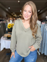 Load image into Gallery viewer, Olive Raw Edge Long Sleeve