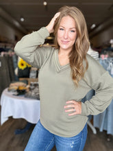 Load image into Gallery viewer, Olive Raw Edge Long Sleeve