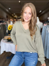 Load image into Gallery viewer, Olive Raw Edge Long Sleeve