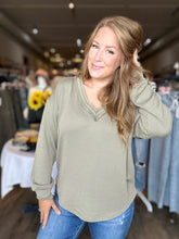 Load image into Gallery viewer, Olive Raw Edge Long Sleeve
