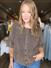 Load image into Gallery viewer, Brown Washed Rolled Edge Cardigan