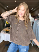 Load image into Gallery viewer, Brown Washed Rolled Edge Cardigan