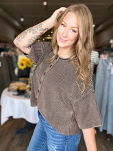 Load image into Gallery viewer, Brown Washed Rolled Edge Cardigan