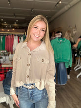 Load image into Gallery viewer, Beige Waffle Button Up Waist Shacket