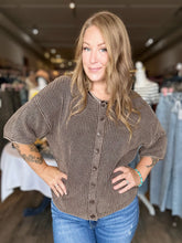 Load image into Gallery viewer, Brown Washed Rolled Edge Cardigan