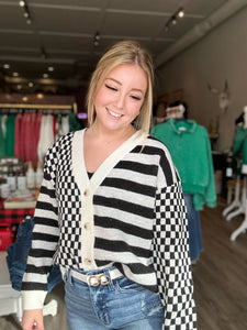 Checkered Sweater Cardigan