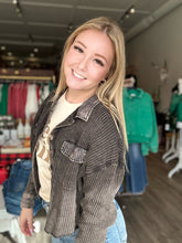 Load image into Gallery viewer, Black Waffle Button Up Waist Shacket