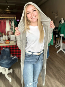 Charcoal Open Front Hooded Cardigan