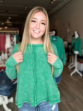 Load image into Gallery viewer, Kelly Green Washed Waffle Long Sleeve