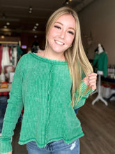 Load image into Gallery viewer, Kelly Green Washed Waffle Long Sleeve