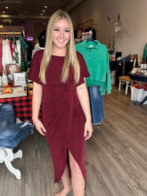 Load image into Gallery viewer, Merlot Split Wrap Flutter Sleeve Dress