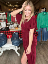 Load image into Gallery viewer, Merlot Split Wrap Flutter Sleeve Dress