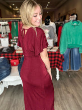 Load image into Gallery viewer, Merlot Split Wrap Flutter Sleeve Dress