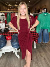 Load image into Gallery viewer, Merlot Split Wrap Flutter Sleeve Dress