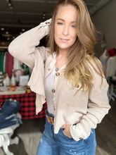 Load image into Gallery viewer, Beige Waffle Button Up Waist Shacket