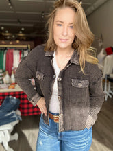Load image into Gallery viewer, Black Waffle Button Up Waist Shacket