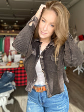 Load image into Gallery viewer, Black Waffle Button Up Waist Shacket