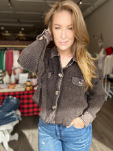 Load image into Gallery viewer, Black Waffle Button Up Waist Shacket