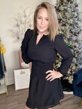 Load image into Gallery viewer, Black Long Sleeve Flutter Dress