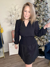 Load image into Gallery viewer, Black Long Sleeve Flutter Dress