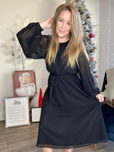 Load image into Gallery viewer, Black Sequin Tie Waist Dress
