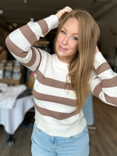 Load image into Gallery viewer, Mocha Striped Pullover Sweater