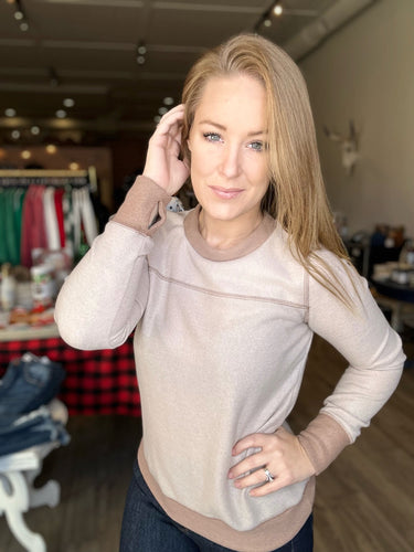 Taupe Reverse Stitch Long Sleeve Top