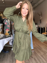 Load image into Gallery viewer, Pine Green Ruffle Mini Dress