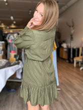 Load image into Gallery viewer, Pine Green Ruffle Mini Dress