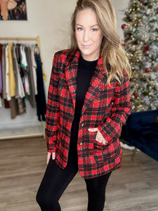 Red Holiday Checkered Blazer