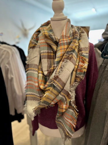 Grey Mustard Flannel Blanket Scarf