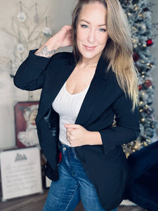 Black Open Front Classic Blazer